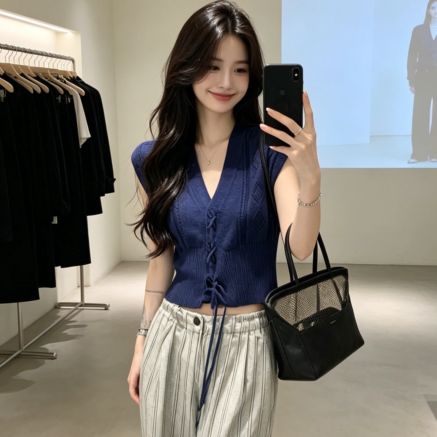 

Korean Retro Money Style V-neck Knitted Sweater Women's Summer New Versatile Slimming High-end Atmosphere Top