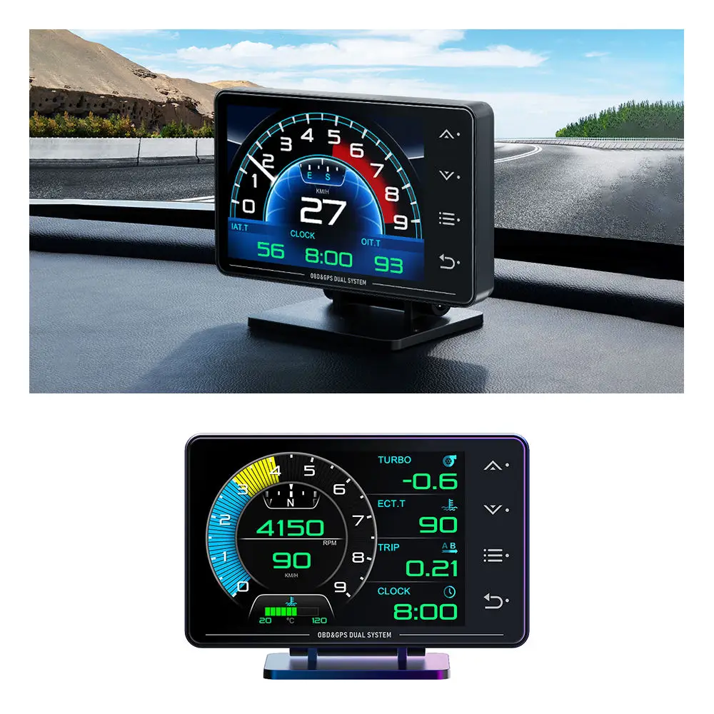 Newest XS HUD OBD2+GPS Head-up Display Water Temperature Oil Pressure Oil Temperature Turbocharged G Value Gyroscope LCD Display