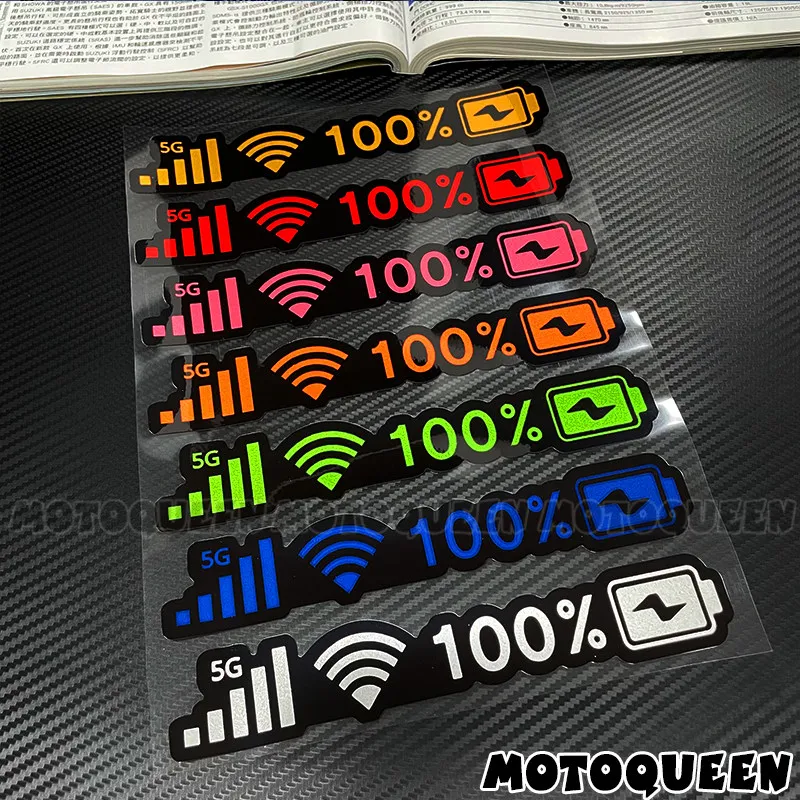 1pair 5G WiFi Full Signal Battery Vinyl Stickers, 2D Matte Waterproof Funny Tech Decals for Motorcycle Helmet, Fuel Tank & Car