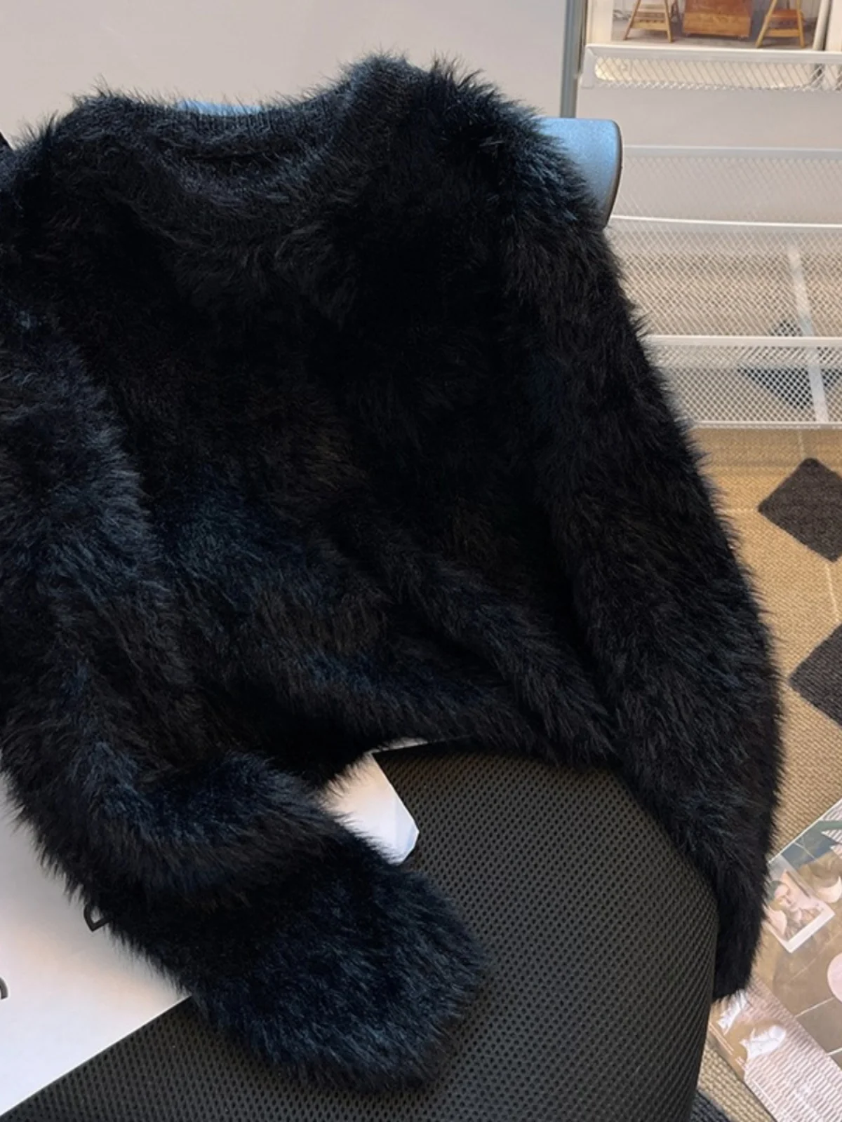 

Trendy ort Fem Sweater Mink Velvet Autumn Winter Warm Fluffy Base Layer irt Commute Sle Slim Fit Long Sve round Ne