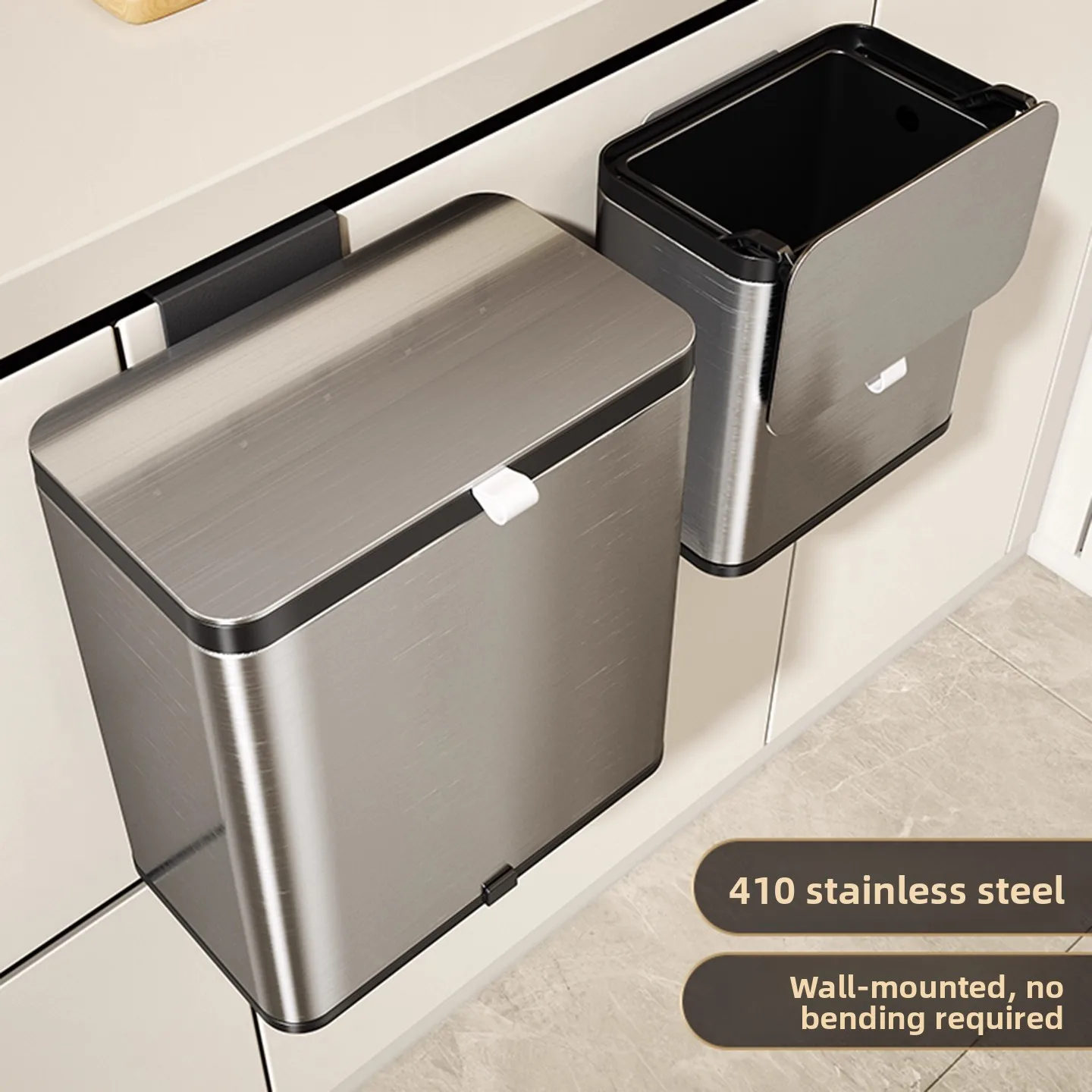 

Подвесное мусорное ведро для кухни, не требующее наклонов для использования, из нержавеющей стали, квадратное, для домашнего использования, устойчивое к коррозии, объем 3 л.