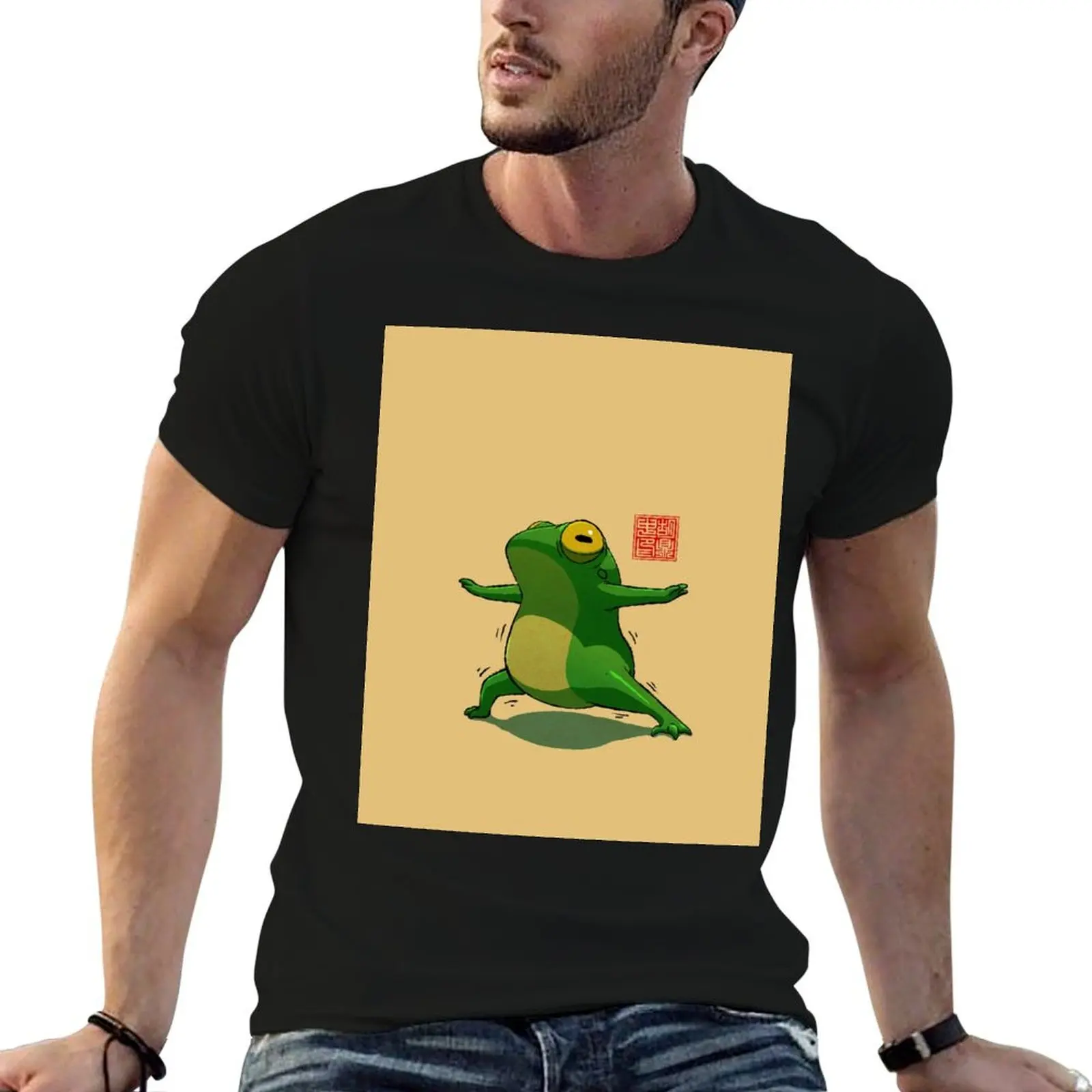 

Yoga Frog Warrior Two Pose T-Shirt man t shirts cotton man t shirt luxury funny t shirts dark humor T-Shirt