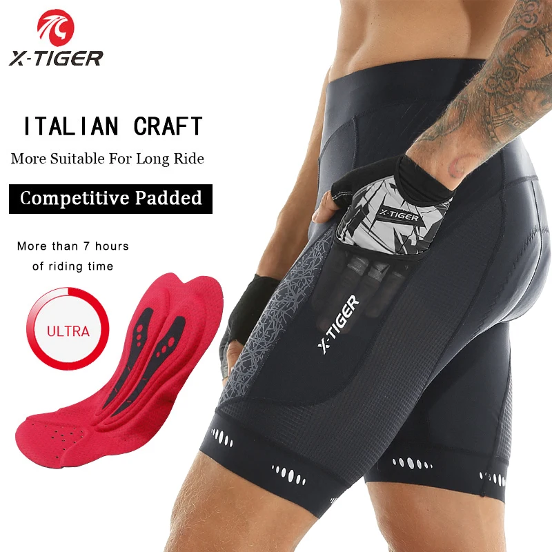 

X-TIGER Cycling Shorts Men MTB Shockproof Bike Shorts Elastic Sports Cushion Lycra Bicycle Shorts Bib Tights with Pockets