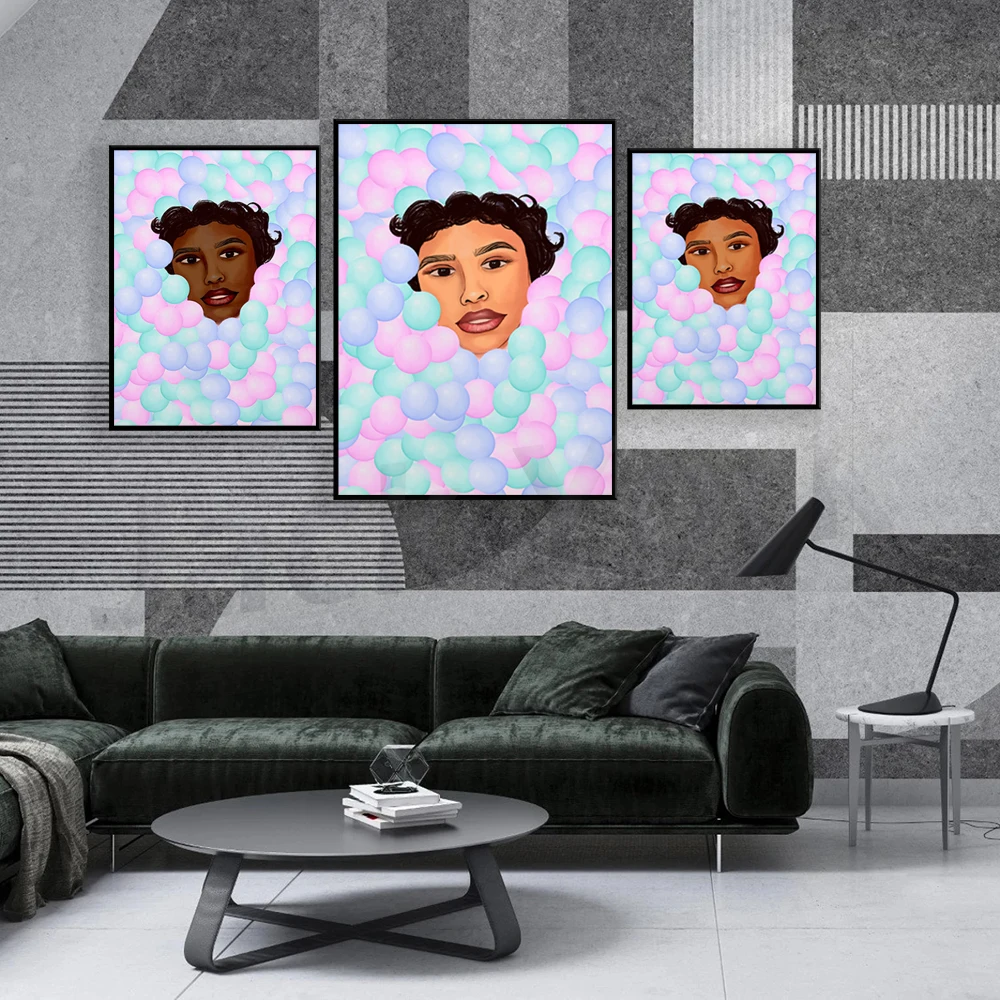 Poster pastel decoration illustration woman dark complexion multi color, different sizes available