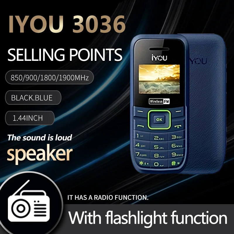 IYOU 3036- Dual SIM FM Radio Flashlight, 1000mAh Large Battery for Outdoor Survival Emergency Backup