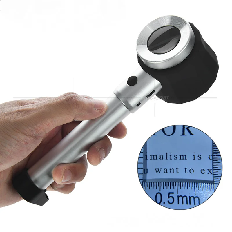 Handheld Magnifier 10X All Metal with 3 Lamps, Measuring Scale, Magnifying Glass, Textile Fabric Illuminating Mirror