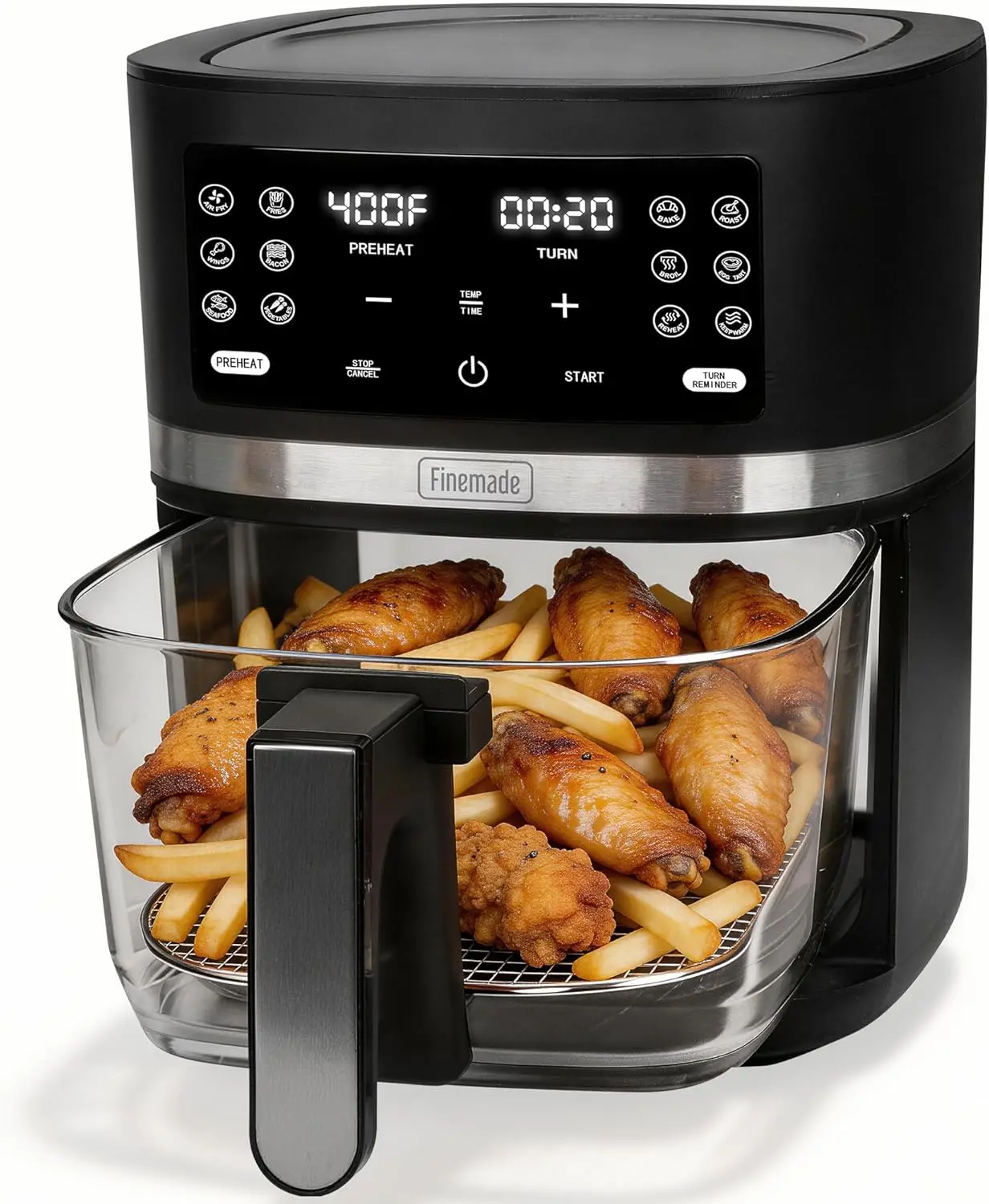 4.5 Quart Glass Air Fryer, 12-in-1 Functions, Non-Toxic, Dishwasher-Safe Glass Basket, Programmable Temperature & Time, PFOA & P