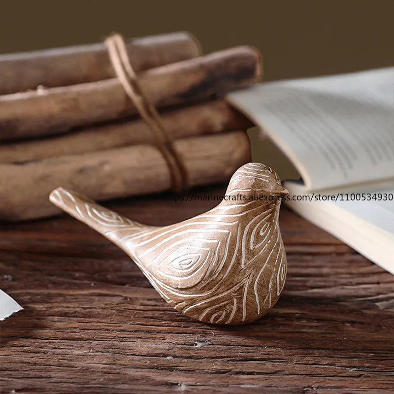 Minimalist Fashionable Resin Wood Carved Grain Bird Creative Desktop Ornament Living Room Home Soft Decoration New Arrival