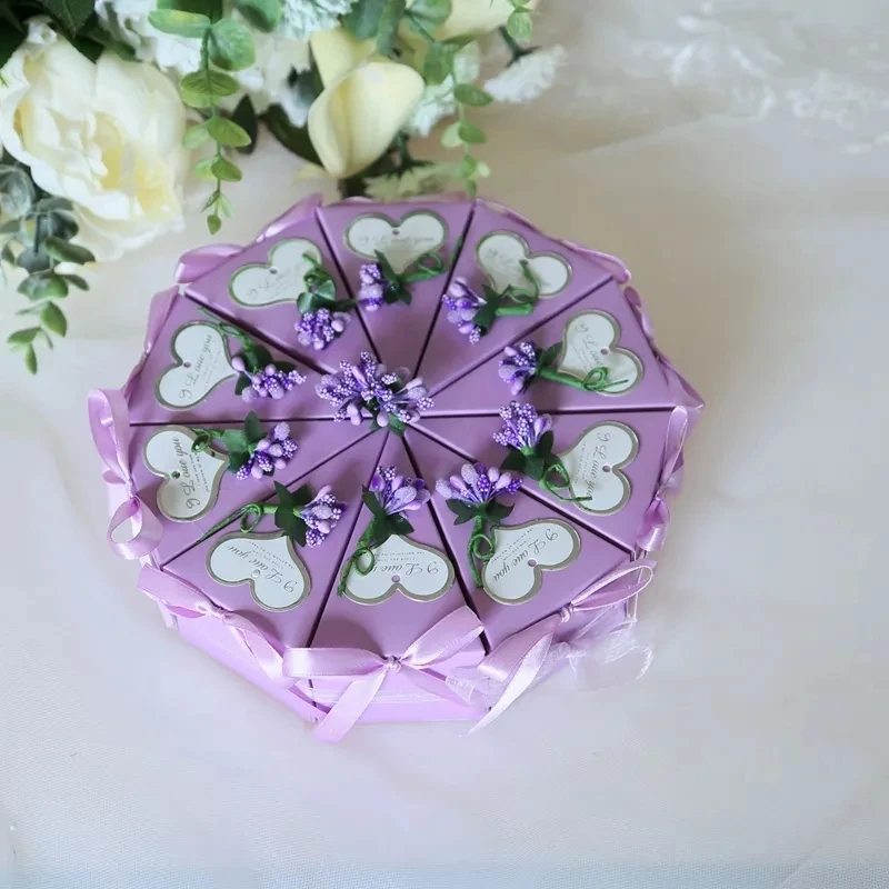 High-value Purple Wedding Candy Packaging Boxes Cake Shaped Wedding Decoration Sweets Box Festival Banquet Birthday Gift Boxes