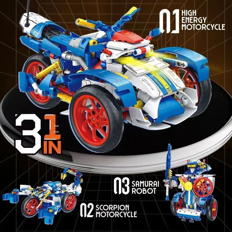

Three transformation forms remote control motorcycle small particle building block toy model educational assembly