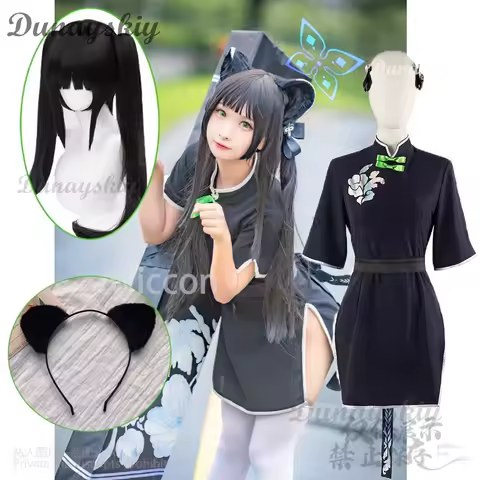 Anime Game Blue Archive Cosplay Sunohara Shun Qipao Cheongsam Lolita Loli Dress Cos Chilhood Double Ponytail Wigs Cat Ear Furry