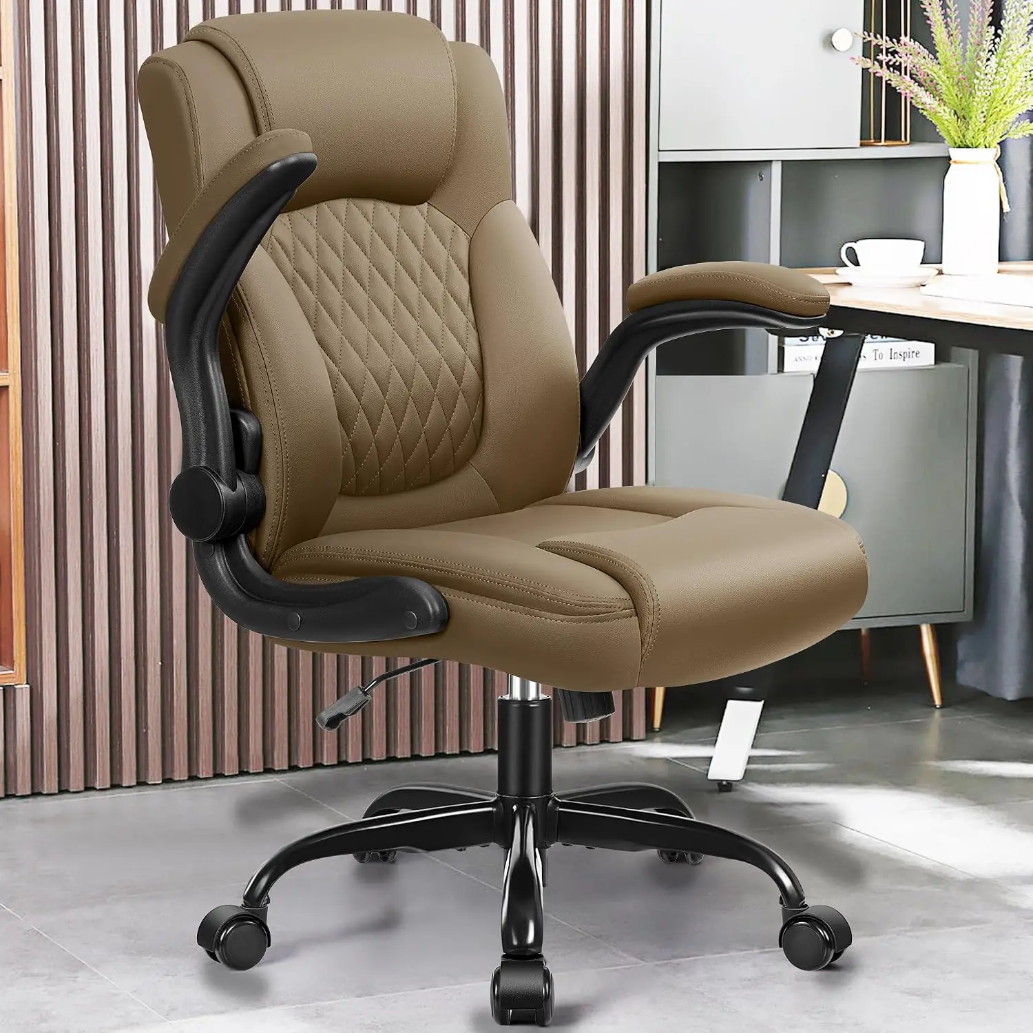Ergonomic Leather Office Chair with Swivel Wheels Adjustable Armrests for Home Desk Gaming Short People Use, Customized