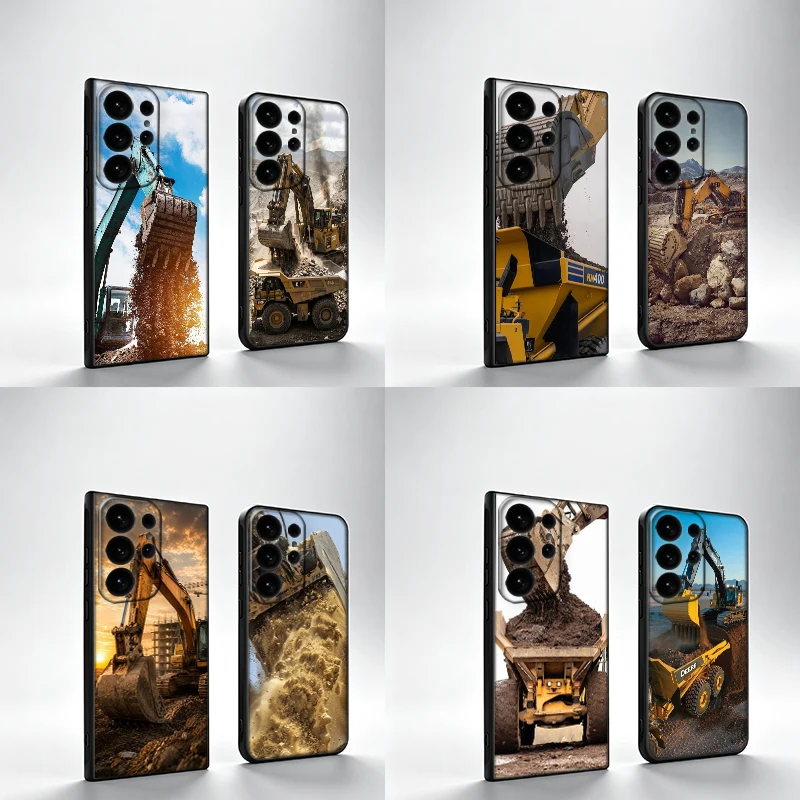 Coque de téléphone motif excavatrice pour Samsung S25Edge S26FE Galaxy S22 S25 S24 S26 Ultra S21 S23 S20 Plus, coque noire