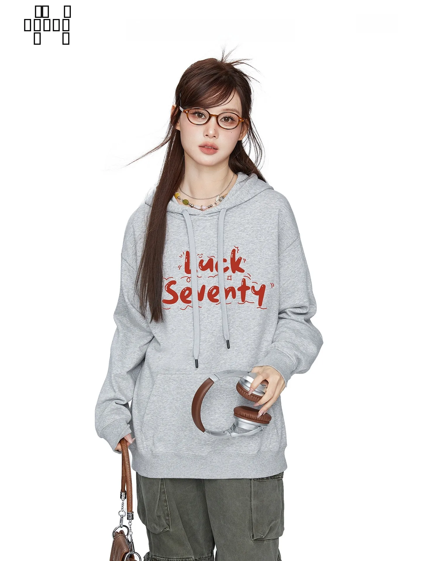 

American Sle Red Letter Hoodie Women's Long Sve Inner Wear irt Simple Design Cotton Polyester Blend Comfortable Fit