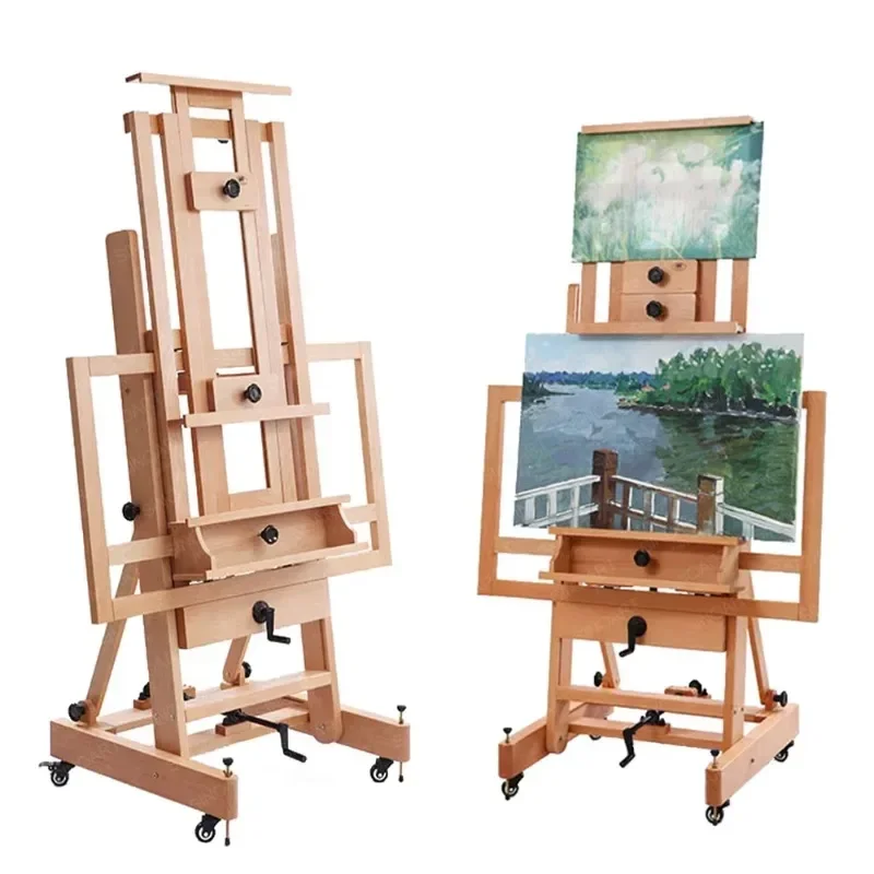 Artist Extra- Large Multi-Function Studio Easel Deluxe Heavy Duty Artist Studio Wood Easel With Casters Rocker