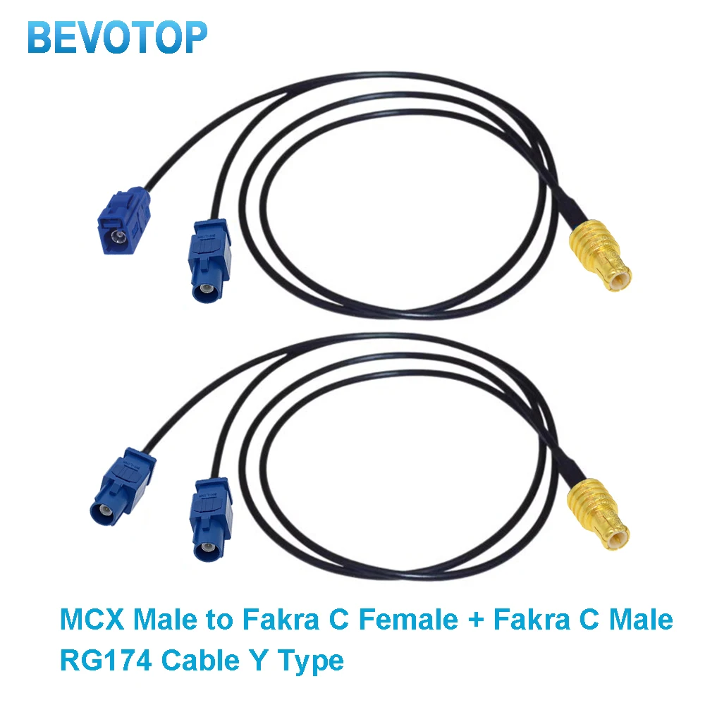 BEVOTOP MCX Male Plug to Fakra C Female + Fakra C Male long RG174 Y Type Radio Splitter Combined RF Coaxial Cable