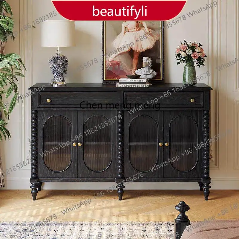 

02 American solid wood dining side cabinet against the wall French retro entrance cabinet storage wine cabinet storage