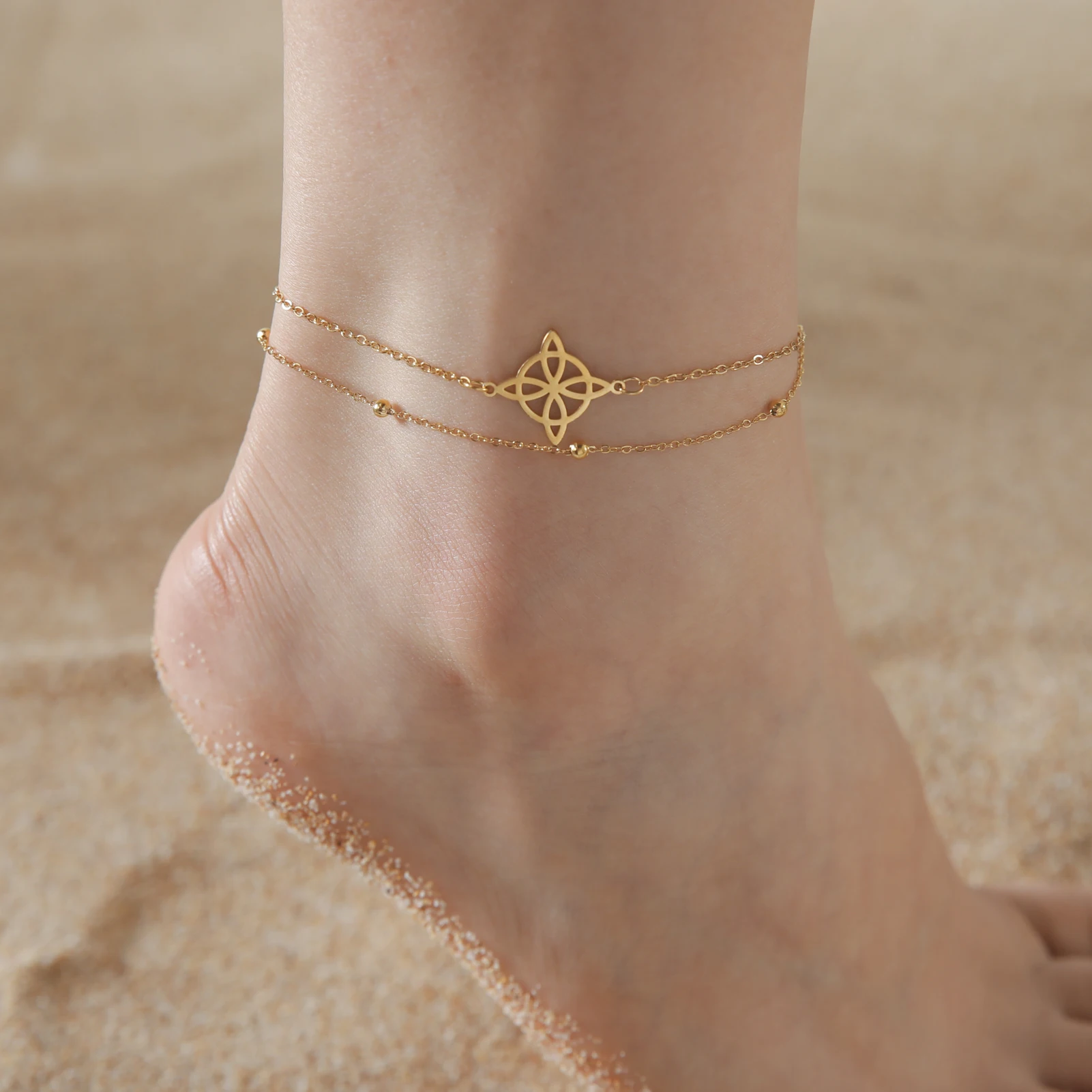 

Women Bohemian Layered Celtic Knot Anklet Summer Beach Bead Chain On Foot Witch Knot Ankle Bracelets For Women Leg Chain Jewelry