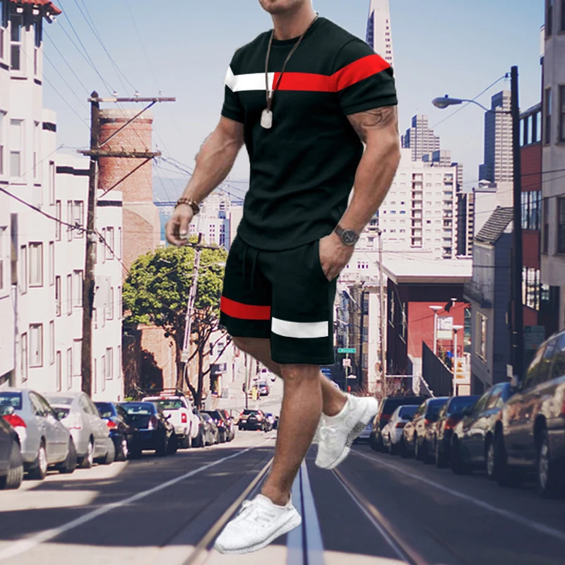 Summer Sportwear Suit Short Sleeve Joggers 2 Piece Sets Men Tracksuit 3D Printed Loose Casual Trend Oversized Breathable Clothes