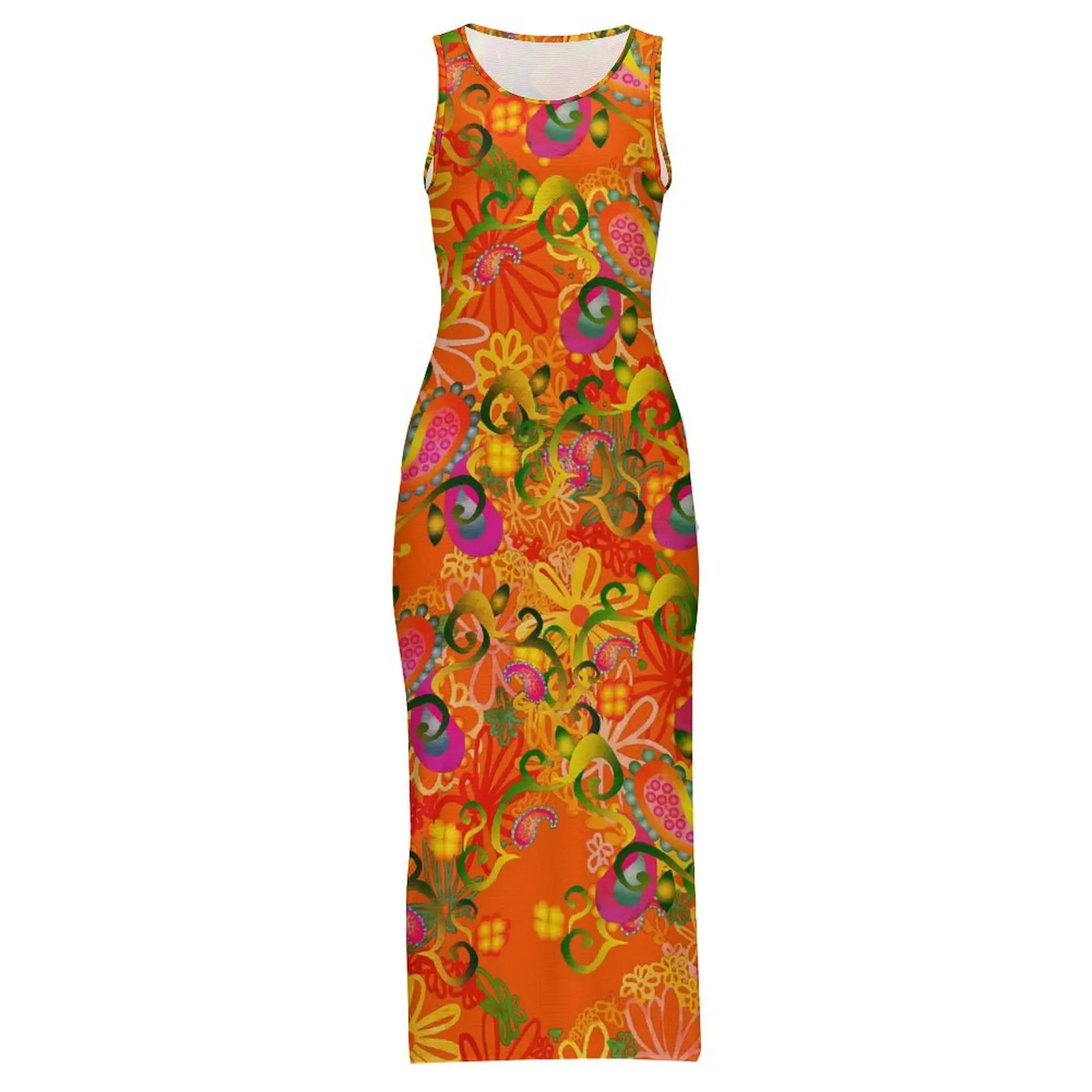 Dames robe moulante décontracté Funky Paisley Maxi robes été fleurs colorées sans manches rue mode robe personnalisée grande taille