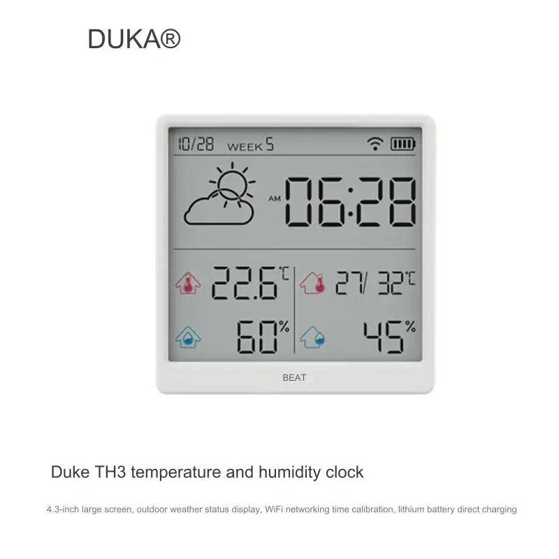 Duka TH3 Electronic Temperature Humidity Sensor Smart Home Weather Station TypeC Rechargeable Digital Thermometer Hygrometer