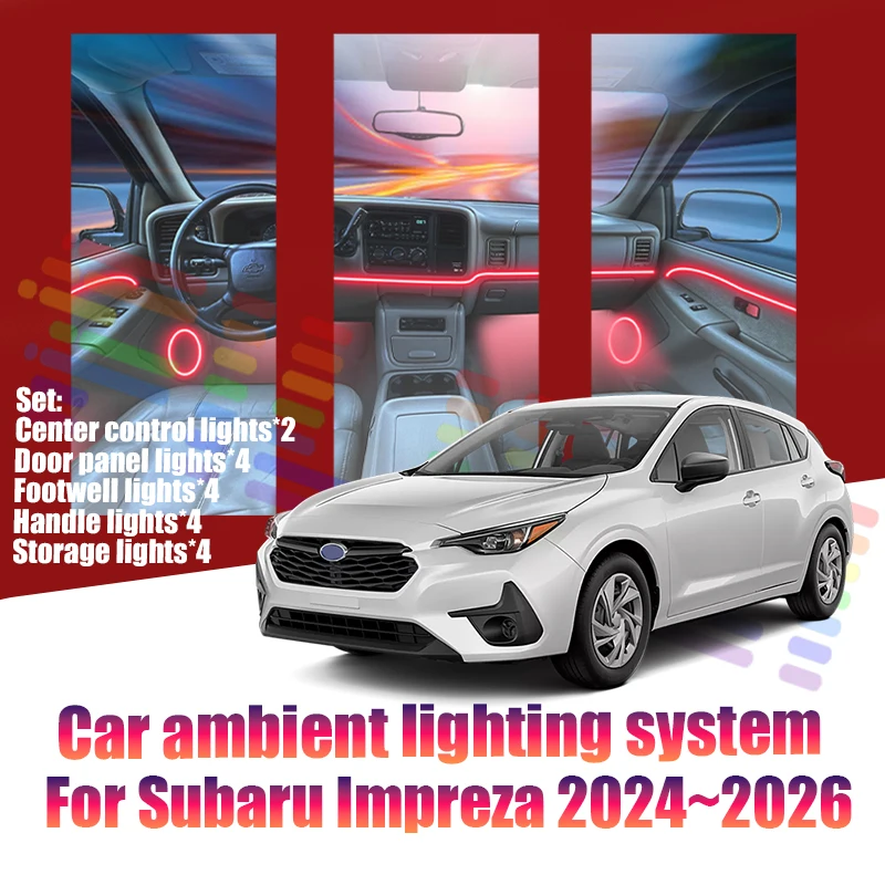 Luces LED Ambientales para Subaru Impreza 2024~2026 GU MK6, Luces de Atmósfera Coloridas, Tira de Neón Interior para Auto, Iluminación RGB de 64 Colores