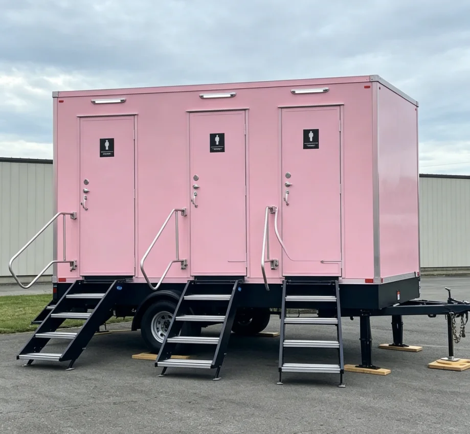 Outdoor 3-Rooms Mobile Toilet Trailer Tempered Mobile Shower Rooms Mobile Toilet Trailer  For Camping Resort Beach Park - view 2
