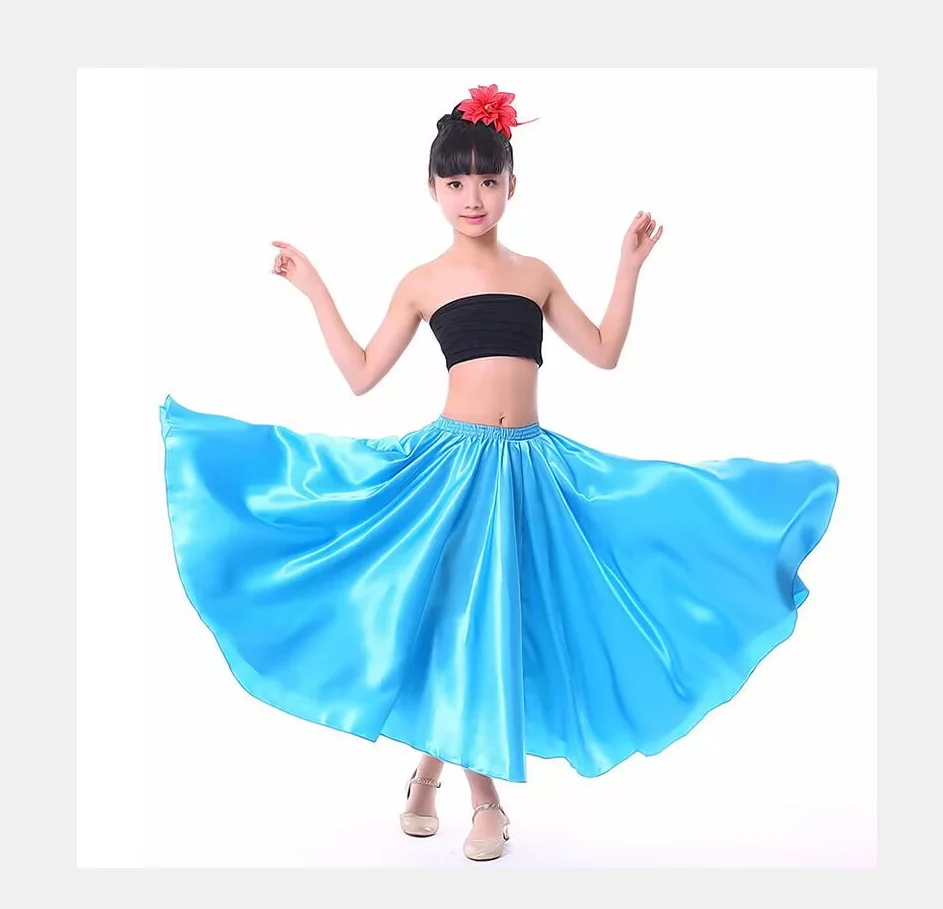 1pcs/lot children belly dancing skirt girl satin solid dancing 360 degree skirt