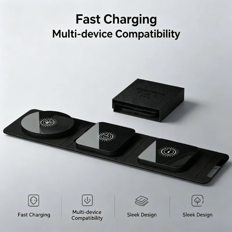 

3 in 1 Foldable Magnetic Wireless Charger Pad For iPhone 17 16 15 14 Pro Max Apple Watch AirPods Fast Charge Home Office Travel