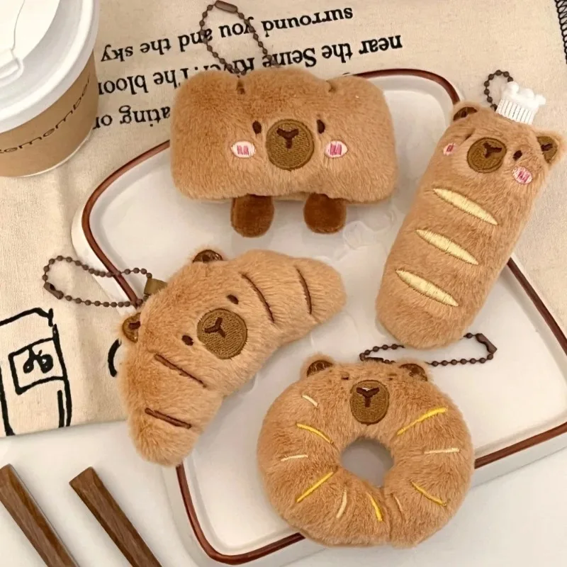1-10PCS  Cute Capybara Plush Keychain Anime Bread Topper Fluffy Hanging Toy Food Themed Decor Accessory for Teenagers