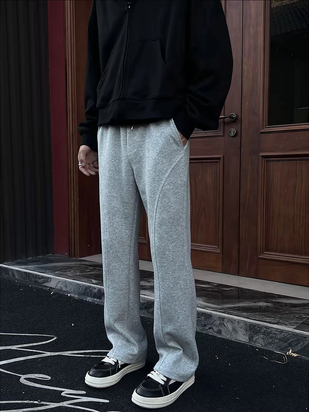 

Grey Diagonal Cut Casual Straight Leg Sweatpants Men Spring Autumn Commuting Cleanfit Pants American High Street Sports Long ...