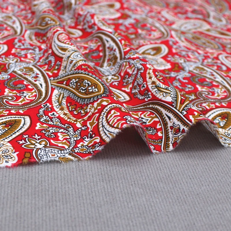 Ethnic Style Cashew Pattern Printed Poplin Cotton Fabric Per Meter for Clothes Diy Sewing Flower Cloth Thin Black Green Red