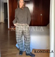KONDALA Trendy Casual Plaid Pants Women High Street Chic Long Pants 2026 Spring Fashion Elegant Commute Vintage Female Trousers 5