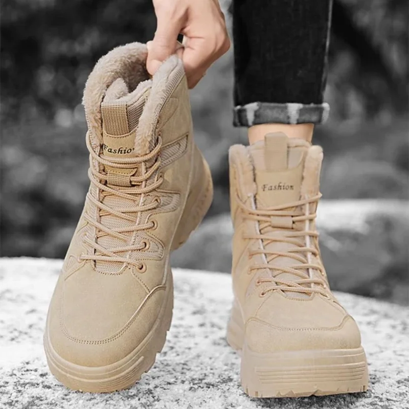 Men's Shearling Lined Snow Boots Winter Warm Outdoor Work Activity Thickened Anti Cold 40℃ Slip Resistant Cotton Padded Boots