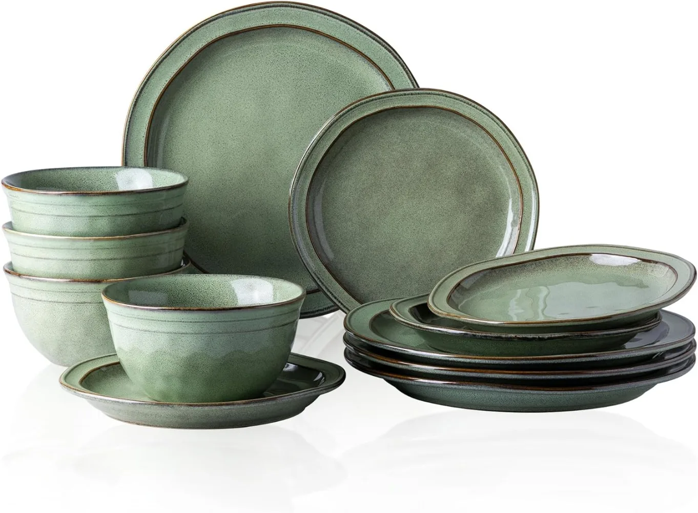 

AmorArc Ceramic Dinnerware Sets,Stoneware Handmade Reactive Glaze Plates and Bowls Sets,Chip and Crack Resistant