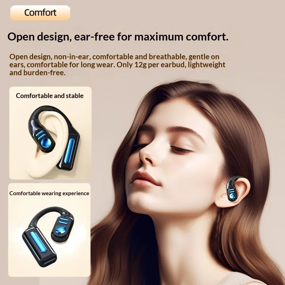 Wireless Bluetooth Earphones Bluetooth 5.3 Sleep Imperceptible Wearing Non-In-Ear Ultra-Long Battery Life LED Noise Cancellation