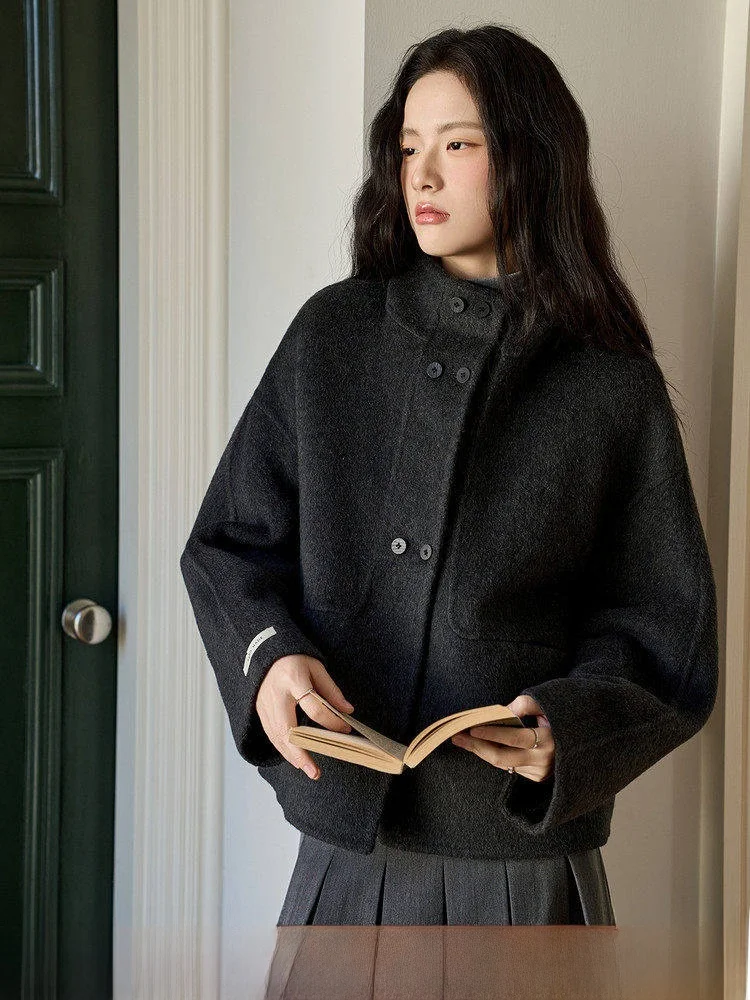 

Deep ey Double-Sided Camere Woolen Coat ort Women's Sle Casual Faion 2025 Winter Season Regular Thin Youth Sui...
