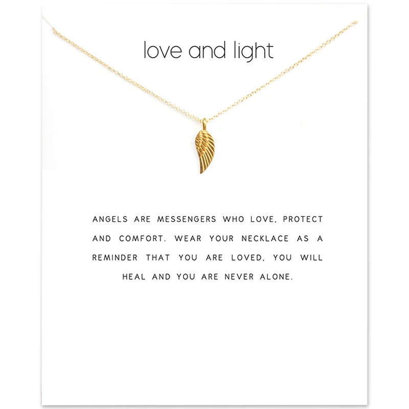 MOONXUAN Single Angel Wing Alloy Pendant Charm Necklaces for Women Christmas Gifts with Blessing Card Gold Plated Power Jewelry