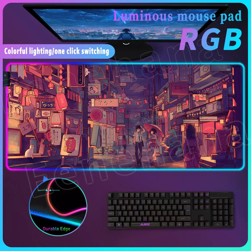 

RGB Large Keyboard Pad Animation Street LED Mouse Pad Table Carpet XL Office Place Mat Mouse Pad XXL Animation Game Accessories