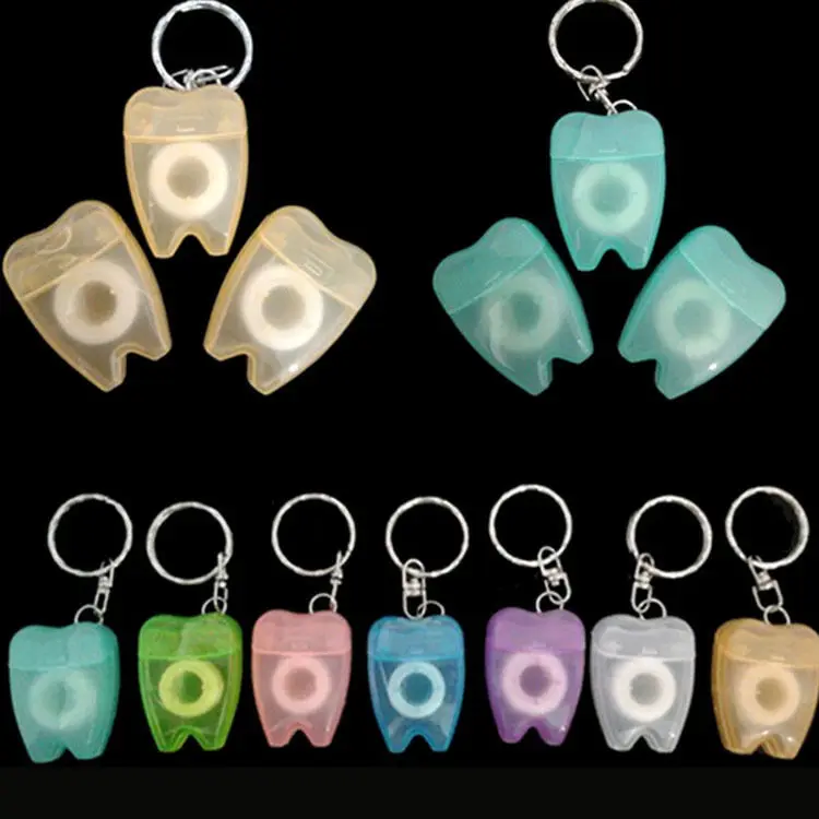 20pcs Tooth-Shaped Key Chain Type Flat-Line Portable Dental Floss Gum Oral Care