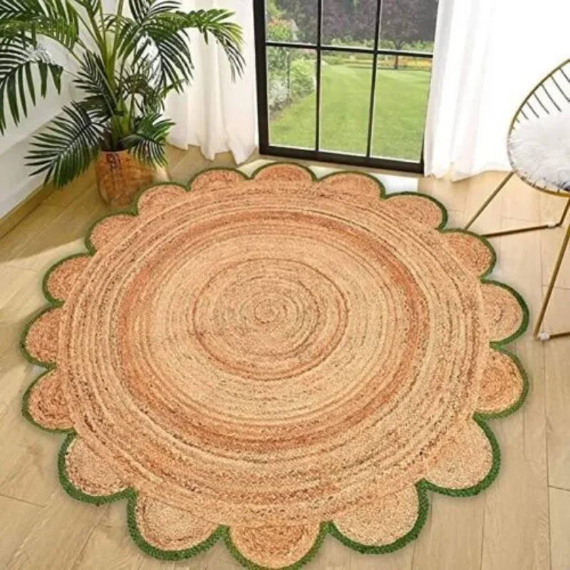 

Rug Round Jute Hand Braided Rug Farmhouse Area Rug Floor Mat Rustic Look Carpet