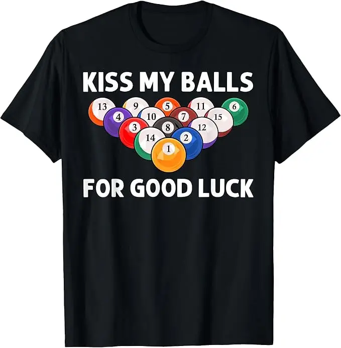 Lustiges Billard-Kunstwerk für Männer und Jungen, Billardliebhaber, Poolspieler T-Shirt, Y2k „Kiss My Balls“ für Glück, T-Shirt mit Spruch für Billardliebhaber – Detail 14