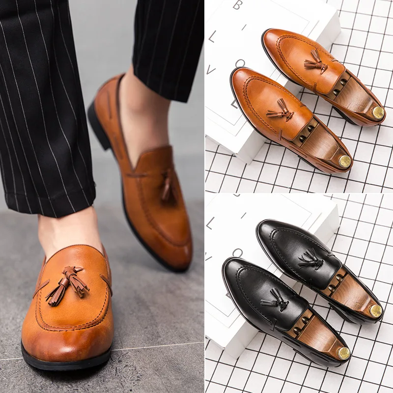 Party Shoes Men Classic Italian Shoes Men Formal Evening Dress Loafers Luxury Elegant Men Shoes Leather Sepatu Slip On Pria Buty