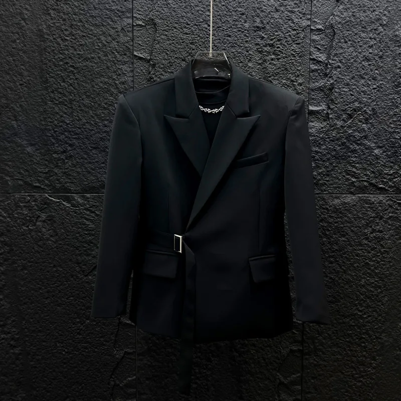 WVGA Autumn New Men High-end Suits Tie Button Design Blazer Cinched Waist Niche Chic Casual Straight Pants Two Pieces Set W28623