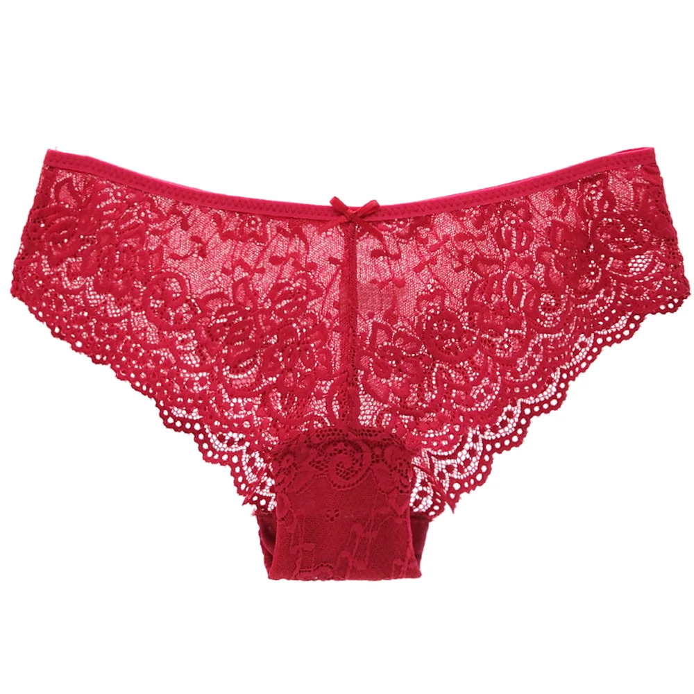 Fashion Sexy Full Lace Panties Transparent Women Briefs Female Hollow Out Low Cut Panty Breathable Bow Wholesale Underwear