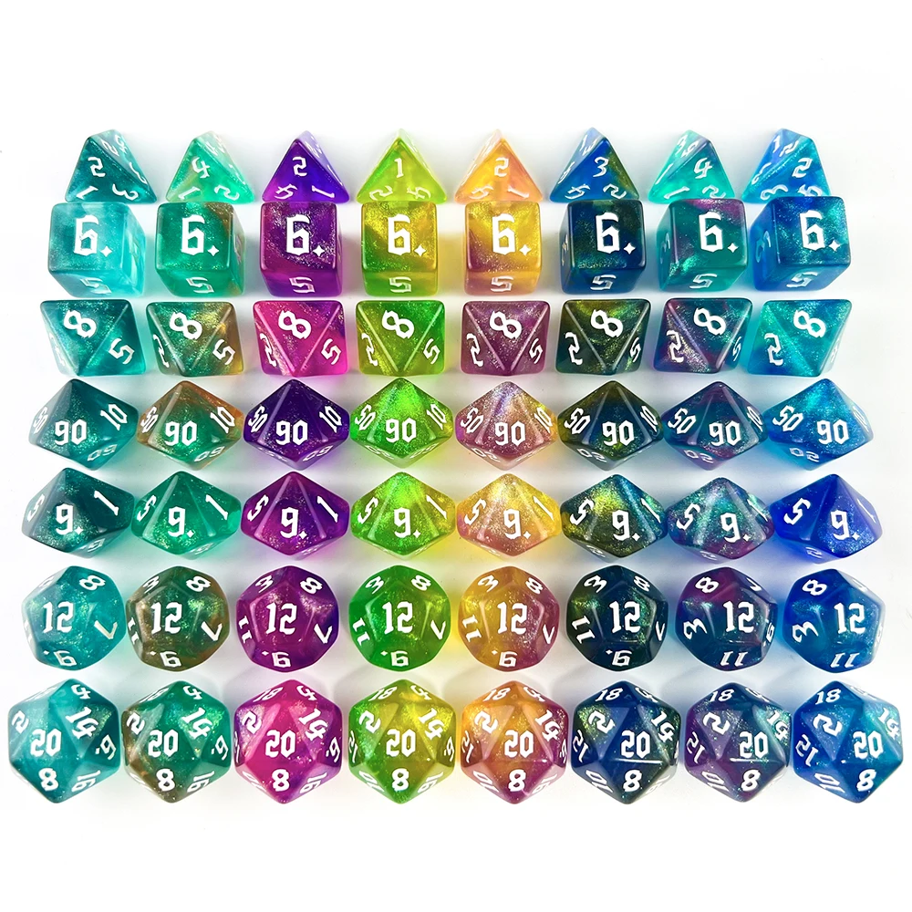 DND dice RPG dice Acrylic dice Multilple colours Starlight effect 7 dice set Retro font style for Board Game DND RPG accessories