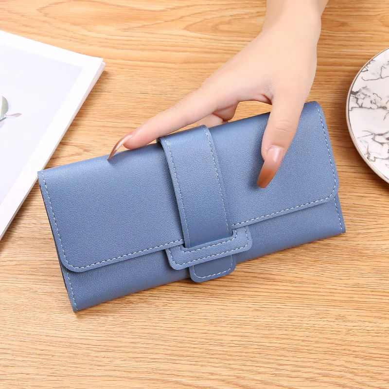 Simple Fashion Folding Flap Korean Version Long Wallet Solid Colour Versatile Student Coin Purse Multi Card Position Wallet