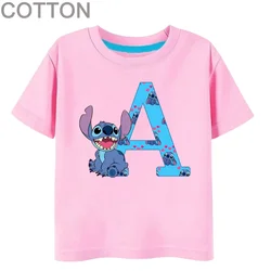 Stitch Letter ABC Cotton Children T-Shirt Name Combination Tee Shirts Cartoons Kawaii Kid Casual Clothes Girl Boy Harajuku Tops