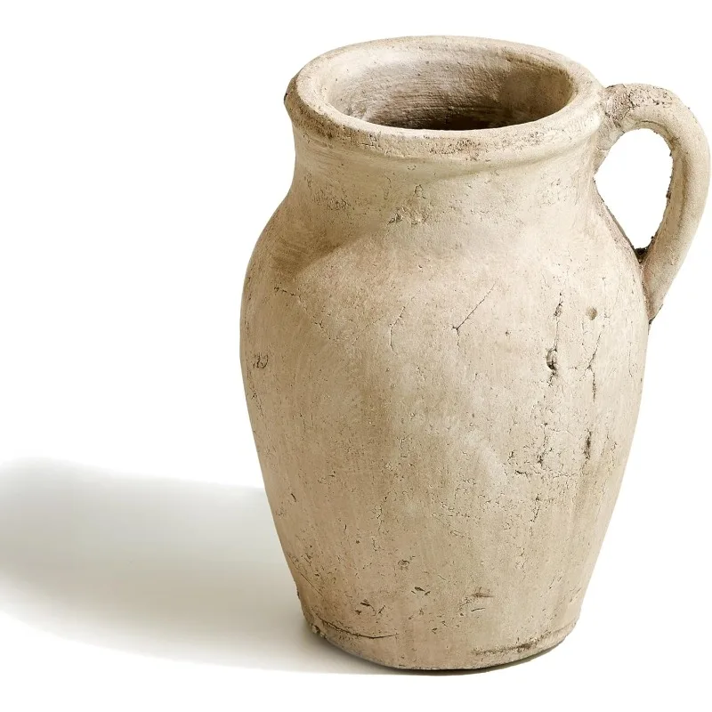 

Rustic Ceramic Vase, 8.3" Tall Zen Style vase, Terra Cotta Pitcher, Distressed Farmhouse Decor, Pottery Decorative Flower Va