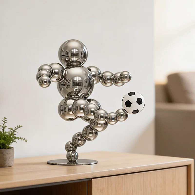 za-Modern Athletic Motion Desk Spherical Joint Figurine Shelf Decor Polished Stainless Steel Gold Silver Soccer Man Sculpture%